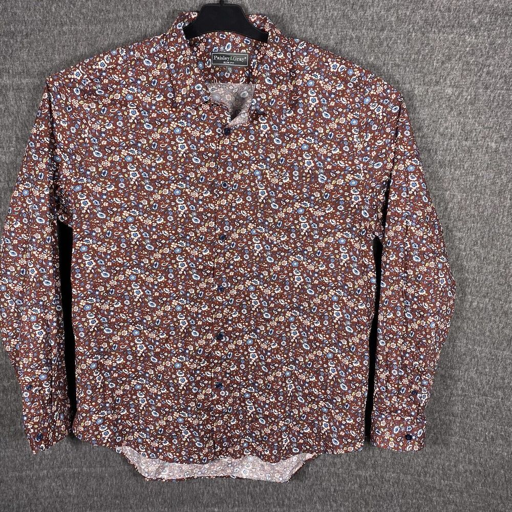 Paisley & Gray Leaf Print Slim Fit Button Down Shirt Long Sleeve XXL 2XL /19